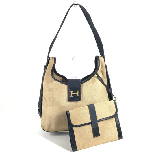 HERMES ヴィンテージ サコ カバン 肩掛け ポーチ付き ショルダーバッグ レザー/キャンバス ユニセックス ベージュ