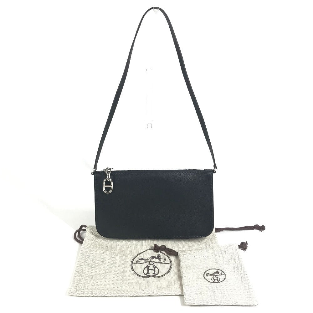 HERMES ジップアンゴー トゥーゴー シェーヌダンクル ポーチ 《ジップアンゴー》 トゥー ゴー シェーヌダンクル ハンドバッグ カバン 肩掛け ショルダーバッグ レザー ユニセックス ブラック