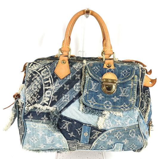 LOUIS VUITTON M95380 モノグラムデニム パッチワーク スピーディ30 スピーディ 30 ミニボストンバッグ ハンドバッグ モノグラムデニムキャンバス ユニセックス ブルー
