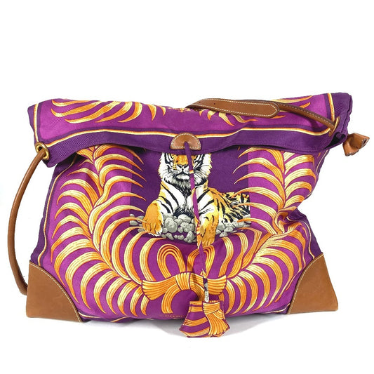 HERMES タイガー 虎 シルキーシティMM シルキーシティ MM カバン 斜め掛け ポーチ付き ショルダーバッグ シルク ユニセックス パープル