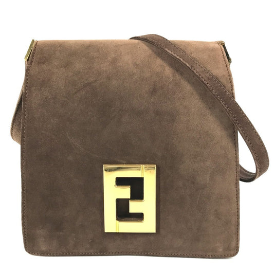FENDI ヴィンテージ FF ロゴ カバン 斜め掛け フラップ ショルダーバッグ スエード ユニセックス ブラウン