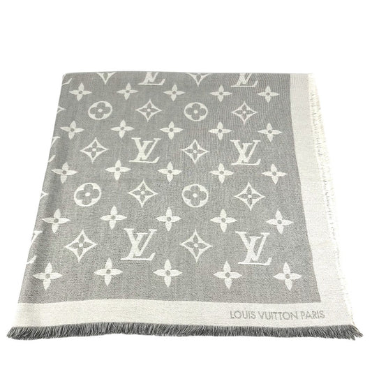 LOUIS VUITTON MP2412 モノグラム ジャイアント ロゴ ショール マフラー フリンジ ストール カシミヤ ユニセックス グレー系