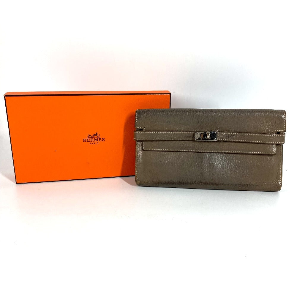 HERMES Wallet Wallet Long Wallet Flap Long Wallet Chevre Etoupe gray/SilverHardware Used