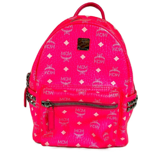 MCM All-over logo Visetos studs bag backpack Backpack Leather pink Used