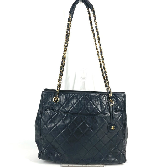 CHANEL vintage CC Logo CC Mark Matelasse Quilted Bag Tote Bag Double Chain Bag Shoulder Bag Leather Black/Gold Used