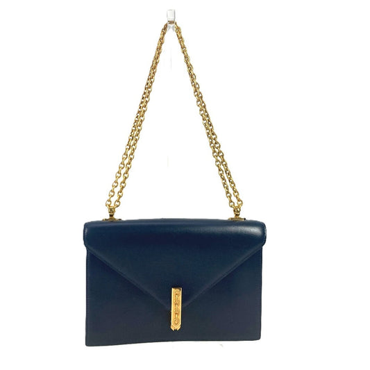 HERMES Vintage Alcazar Shoulder Bag with Double Chain and Flap, Box Calf Leather, Navy