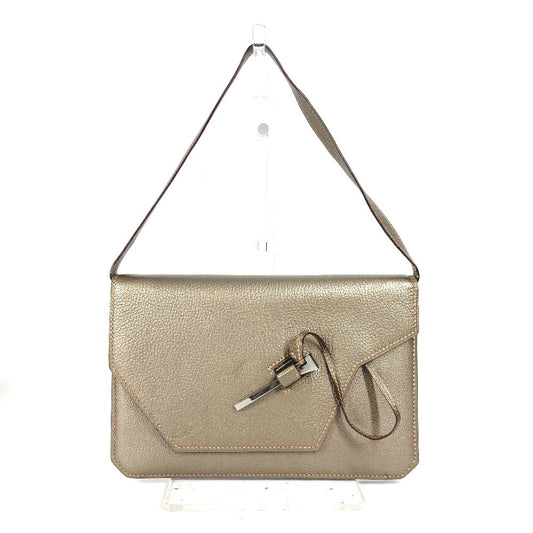 HERMES 2005 Envelope Shoulder Bag, Handbag, Accessory Pouch, Chevre, Women's, Gold