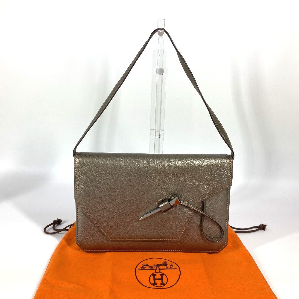 HERMES 2005 Envelope Shoulder Bag, Handbag, Accessory Pouch, Chevre, Women's, Gold