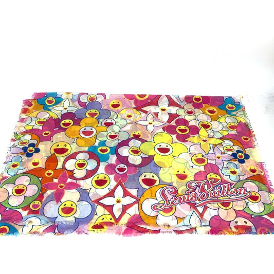 LOUIS VUITTON M72515 Takashi Murakami Collaboration Cosmic Blossom Pareo Large Shawl Scarf Muffler Fringe Stole Cotton Women's Multicolor