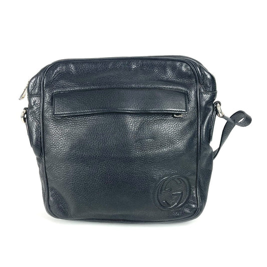 GUCCI 337084 Logo Interlocking G Bag Pouch Pochette Crossbody Shoulder Bag Leather Unisex Black