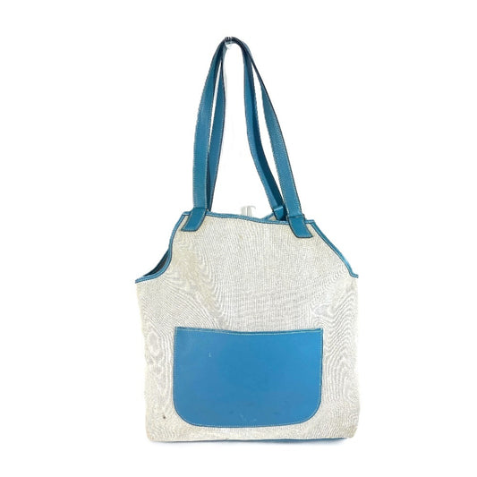 HERMES Jardinier PM Shoulder Tote Bag, Vertical, Leather/Canvas, Unisex, Blue