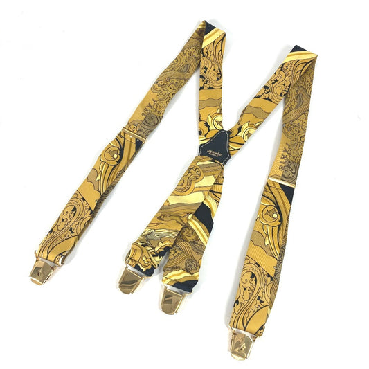 HERMES All-Over Print Accessory Suspenders, Silk, Unisex, Yellow
