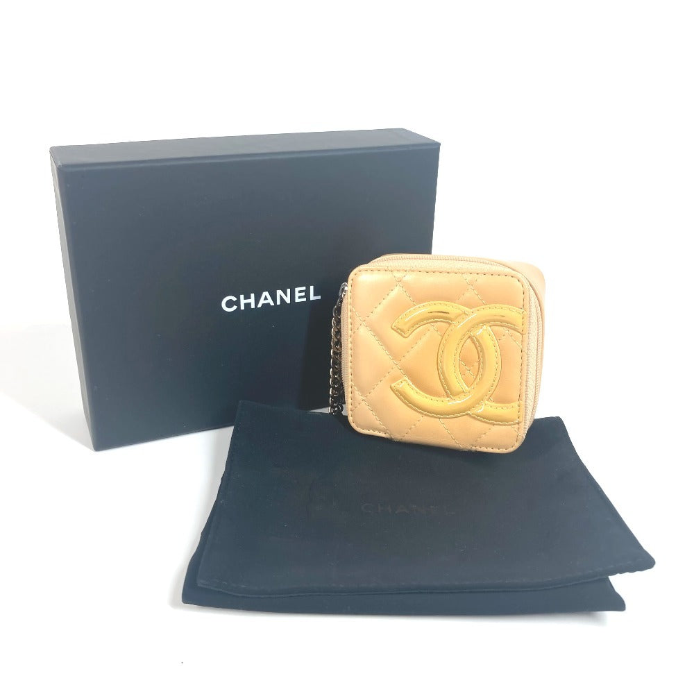 CHANEL カンボンライン CC ココマーク スクエア コインケース 小銭入れ ポーチ レザー レディース ベージュ