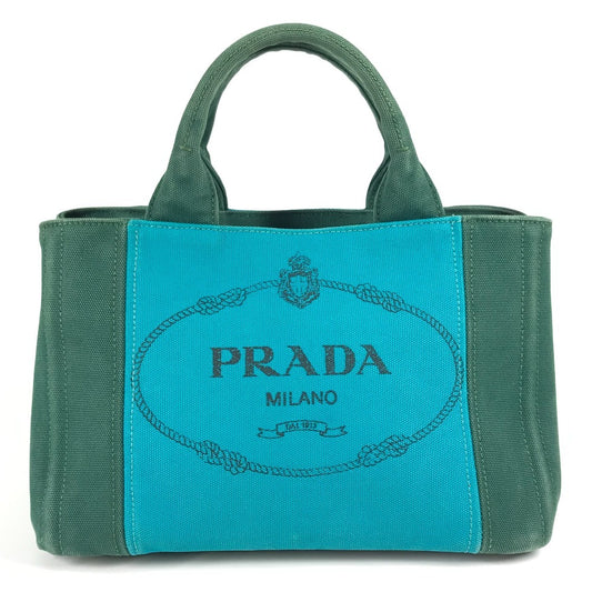 Prada Kanapa Logo berjalur beg tote beg beg tangan kanvas wanita hijau