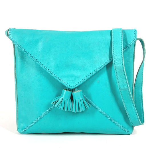 HERMES Tassel Fringe Sac Pompon Crossbody Pochette Shoulder Bag Leather Women's Turquoise Blue