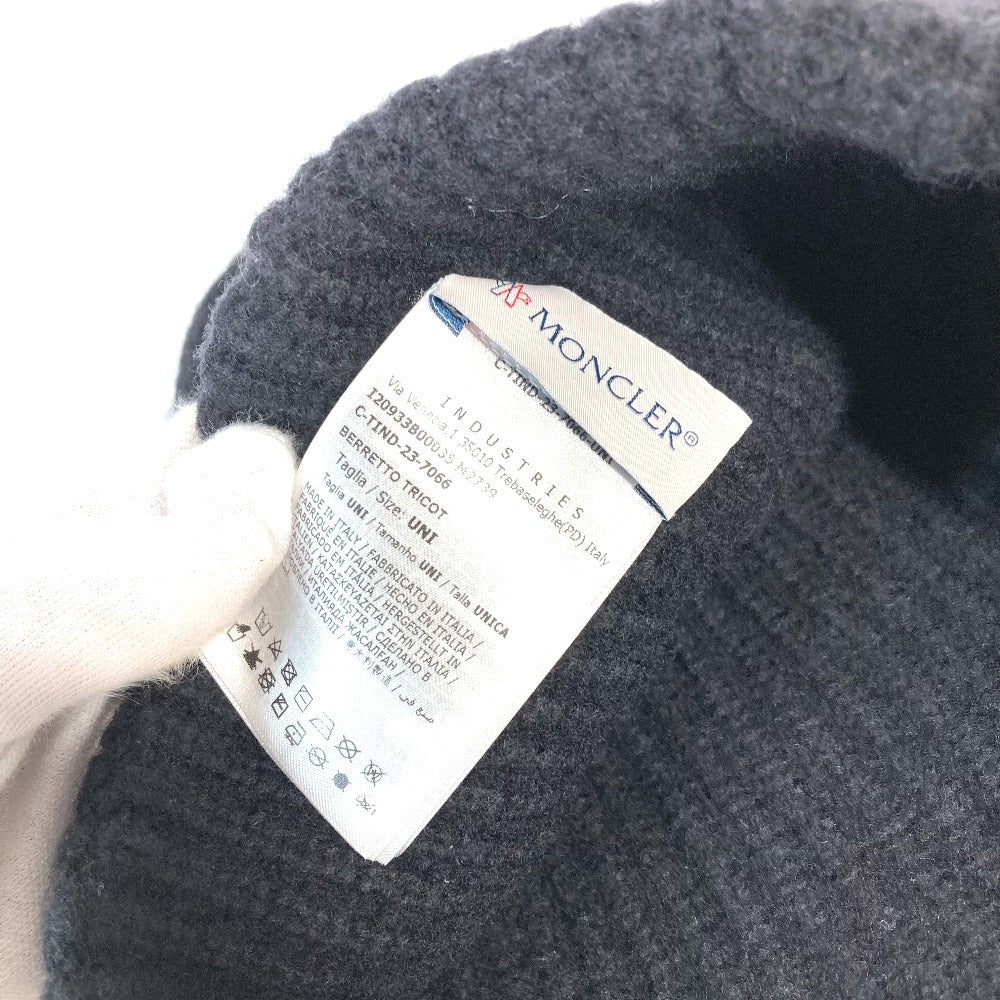 MONCLER Rhinestone Logo Beanie Hat, Knit Cap, Wool, Unisex, Black