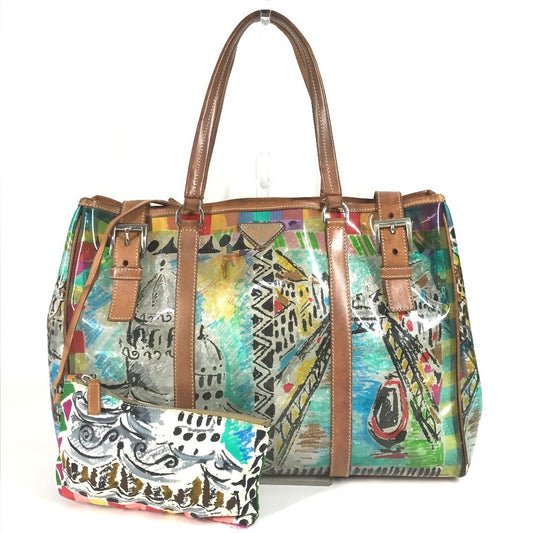 PRADA BR2515 Venetian Print All-Over Triangle Logo Plaque Shoulder Bag/Tote Bag in Vinyl/Leather, Multicolor