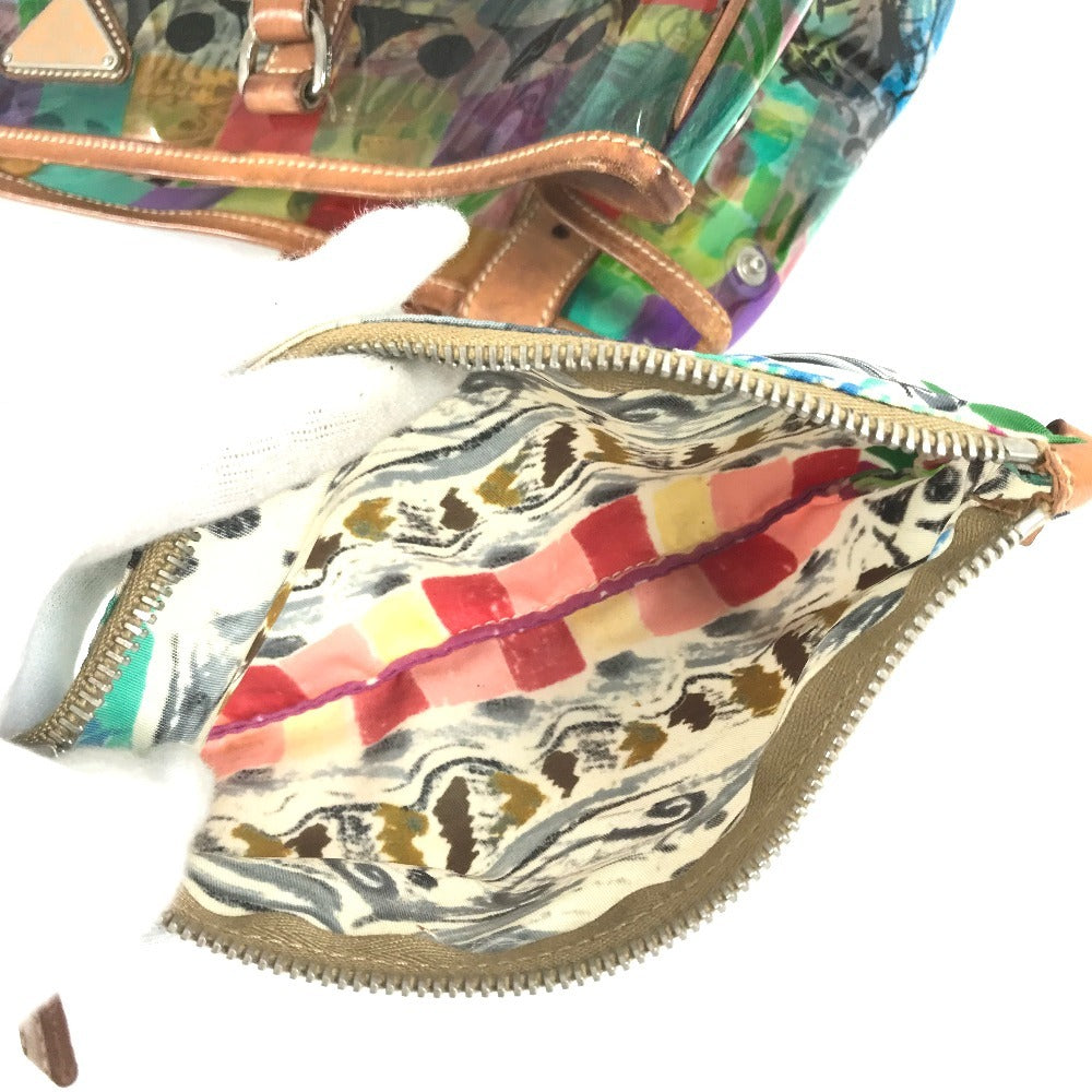 PRADA BR2515 Venetian Print All-Over Triangle Logo Plaque Shoulder Bag/Tote Bag in Vinyl/Leather, Multicolor