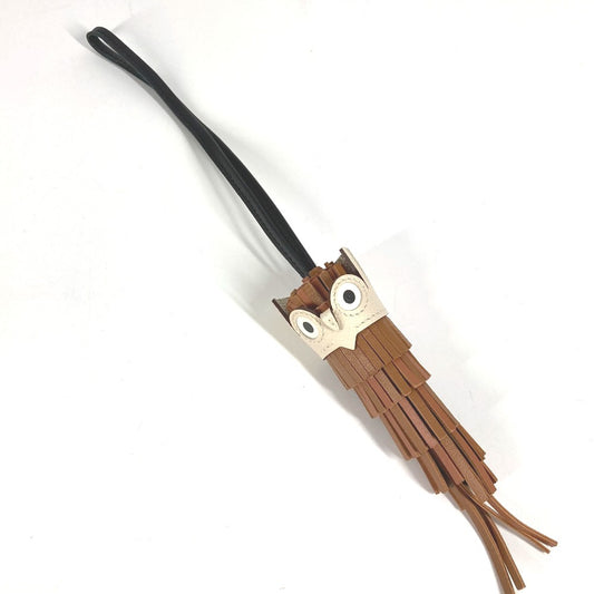 HERMES Chouette Owl Bag Charm, Accessory Keychain Charm, Leather, Women's, Gold/Black/Hatchet Brown