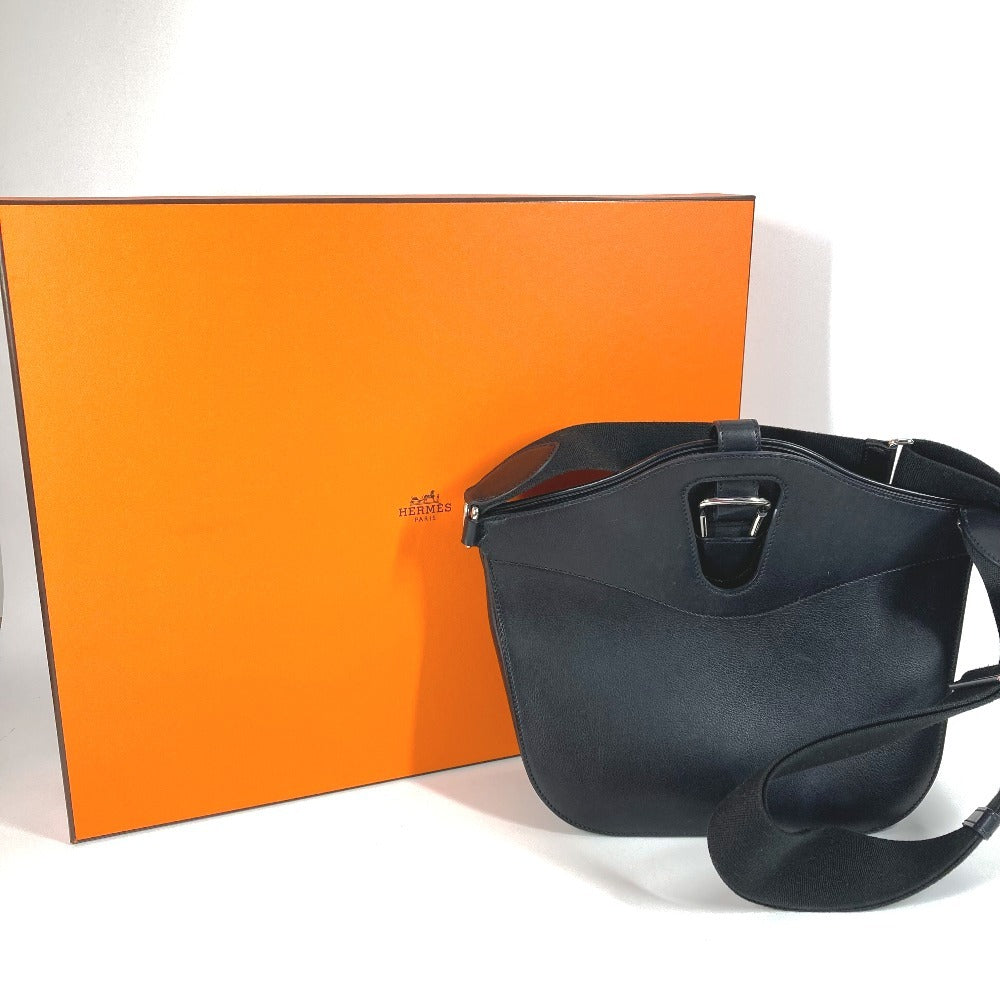 HERMES Attrage Messenger Bag, Crossbody Shoulder Bag, Leather, Women's, Black
