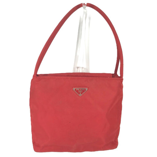 PRADA Triangle Logo Plaque Tote Bag Shoulder Bag Nylon Unisex Red