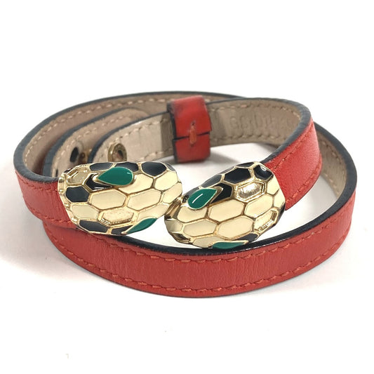 BVLGARI 2重ブレスレット バングル セルペンティ フォーエバー ロゴ アクセサリー ジュエリー ブレスレット レザー ユニセックス レッド
