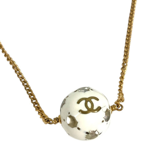CHANEL 98P サッカーボール ロゴ CC ココマーク アクセサリー ジュエリー チェーン ネックレス メタル ユニセックス ホワイト