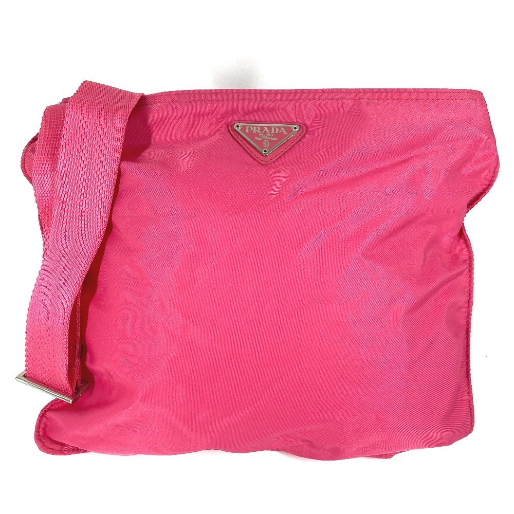 PRADA トライアングルロゴ 三角ロゴ プレート カバン 斜め掛け ポシェット ショルダーバッグ ナイロン ユニセックス ピンク
