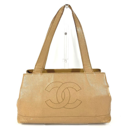 CHANEL Vintage CC Coco Mark Logo Bag Shoulder Tote Bag Shoulder Bag Caviar Skin Women's Beige