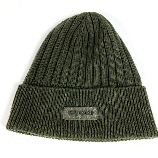 GUCCI 811344 ロゴ ビーニー 帽子 ニット帽 ニットキャップ ニット帽 ウール ユニセックス カーキ