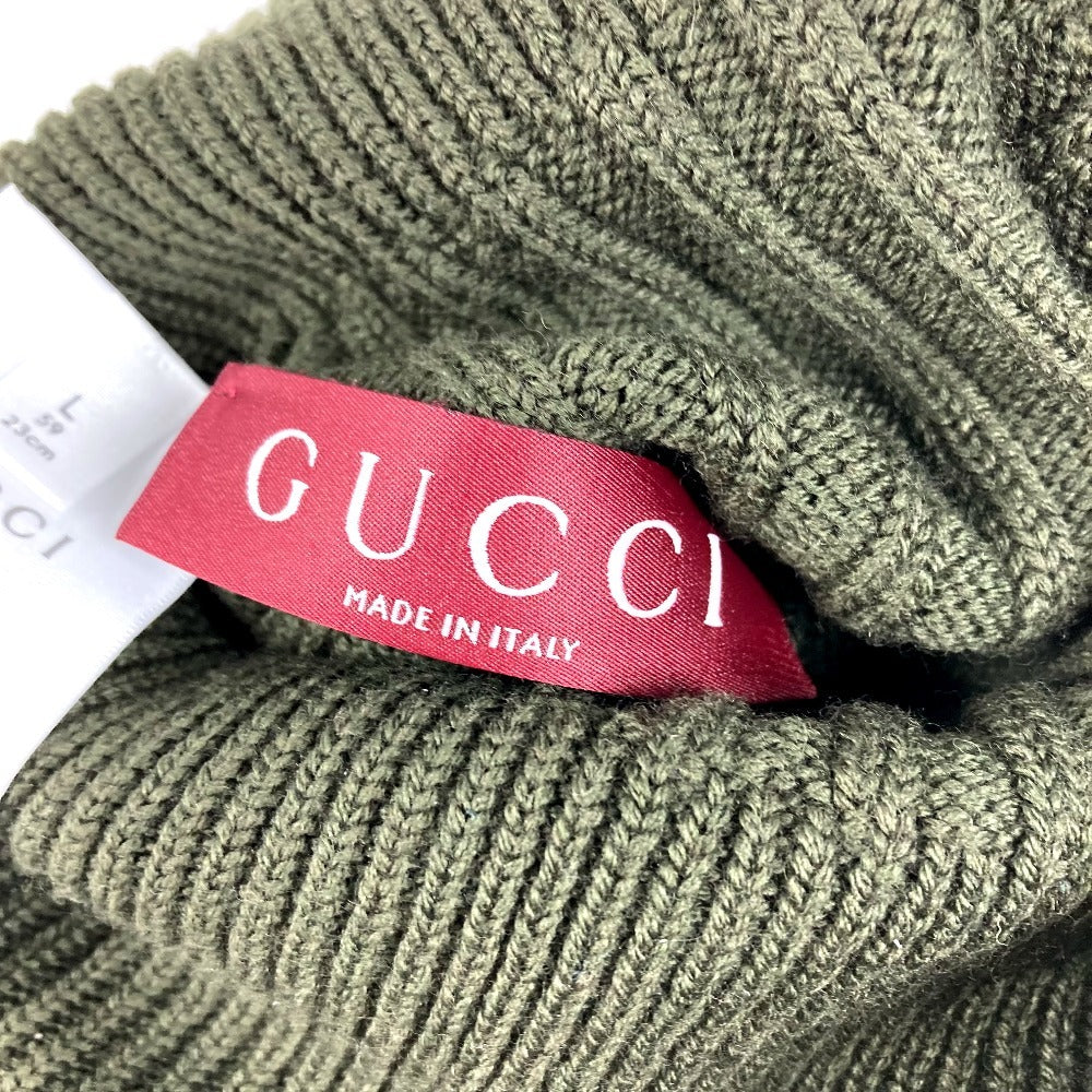 GUCCI 811344 Logo Beanie Hat Knit Cap Wool Unisex Khaki