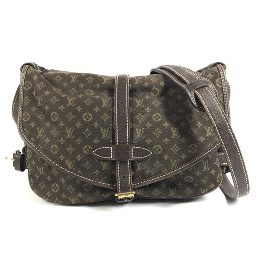 LOUIS VUITTON M95227 Monogram Mini Lin Saumur 30 Crossbody Flap Shoulder Bag Monogram Mini Lin Canvas Unisex Fushain Brown