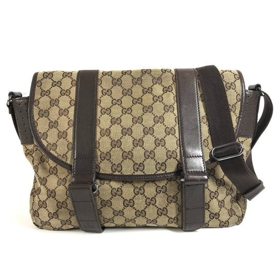 GUCCI 145859 GG ロゴ 斜め掛け カバン フラップ メッセンジャーバッグ ショルダーバッグ GGキャンバス/レザー ユニセックス ベージュ