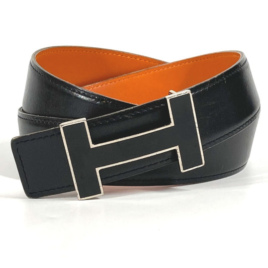 Hermes Bicolor H Belt Logo Aksesori Buckle Belt Leather Unisex Black