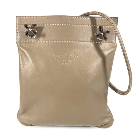 HERMES Sac Aline Mini Pochette, Crossbody Shoulder Bag, Unisex Leather, Etoupe Gray