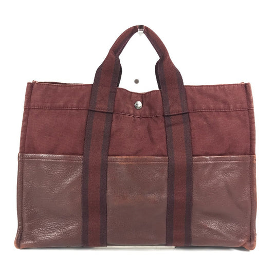 HERMES ハーフレザー 革 フールトゥMM フールトゥ MM カバン トートバッグ ハンドバッグ キャンバス/レザー ユニセックス ワインレッド系