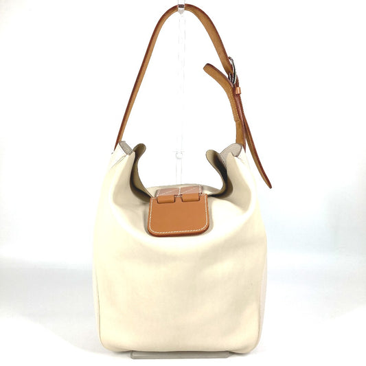 HERMES Villevolt 24 Shoulder Tote Bag, Leather, Unisex, Ivory