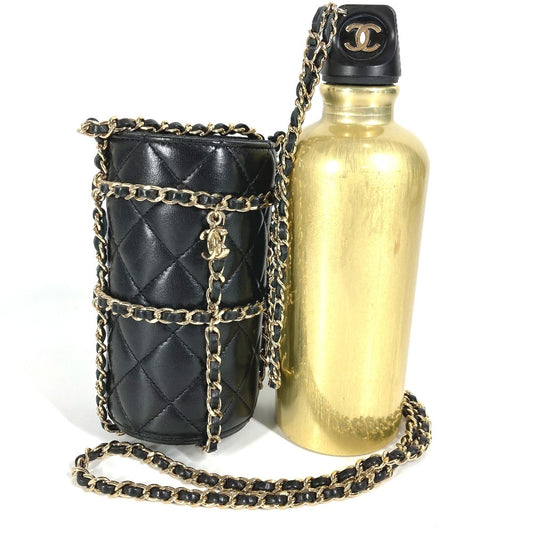 CHANEL AS1324 Water Bottle CC with Coco Mark Logo and Chain Case, Crossbody Bag, Interior Water Bottle, Shoulder Bag, Leather, Women's, Black
