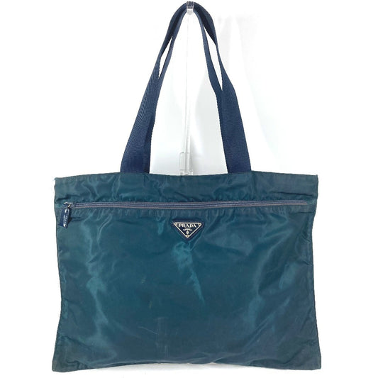 PRADA โลโก้สามเหลี่ยม เพลทสามเหลี่ยม กระเป๋า โท้ท กระเป๋าสะพายไหล่ ผ้าไนลอน ใช้ได้ทั้งชายและหญิง สีฟ้า