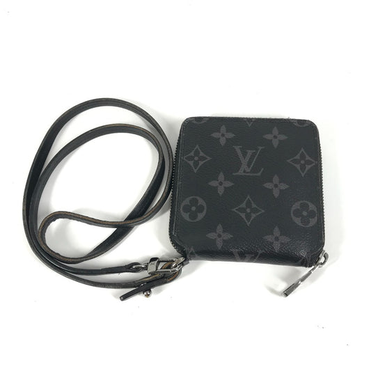LOUIS VUITTON M80426 モノグラムエクリプス ジッピー コンパクトウォレット ネックストラップ付 ラウンドファスナー 2つ折り財布 モノグラムエクリプスキャンバス ユニセックス ブラック