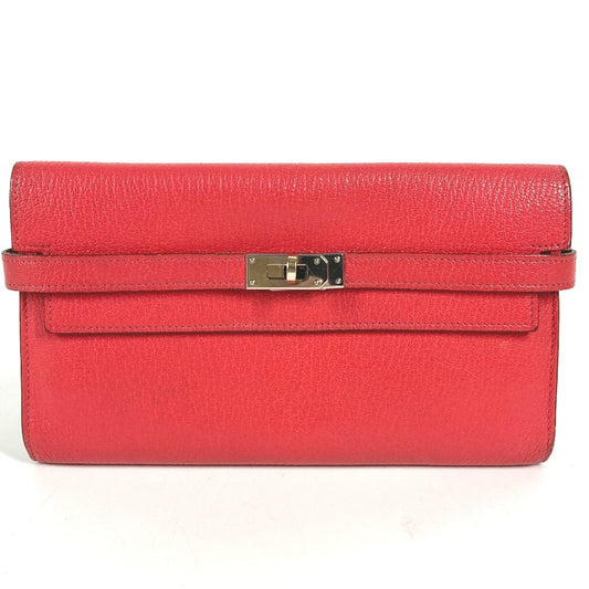 HERMES ケリーウォレット ロングウォレット 長財布 シェーブル レディース レッド系