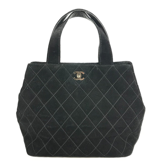 CHANEL Stitch Matelasse Quilted CC Coco Mark Logo Bag Tote Bag Handbag Suede Women's Black