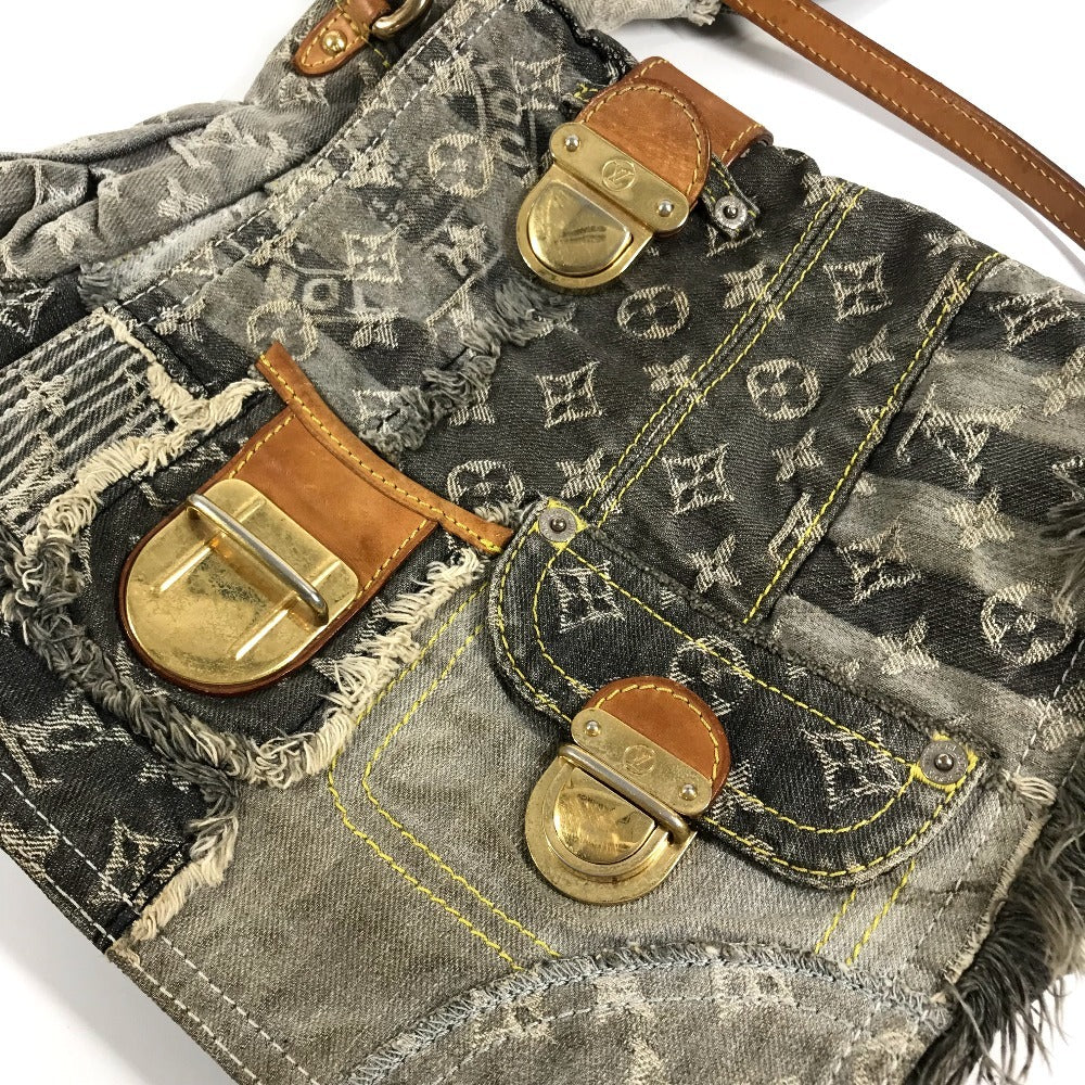 LOUIS VUITTON M95375 モノグラムデニム パッチワーク ポスティ カバン 斜め掛け フラップ ショルダーバッグ モノグラムデニムキャンバス ユニセックス ブラック系
