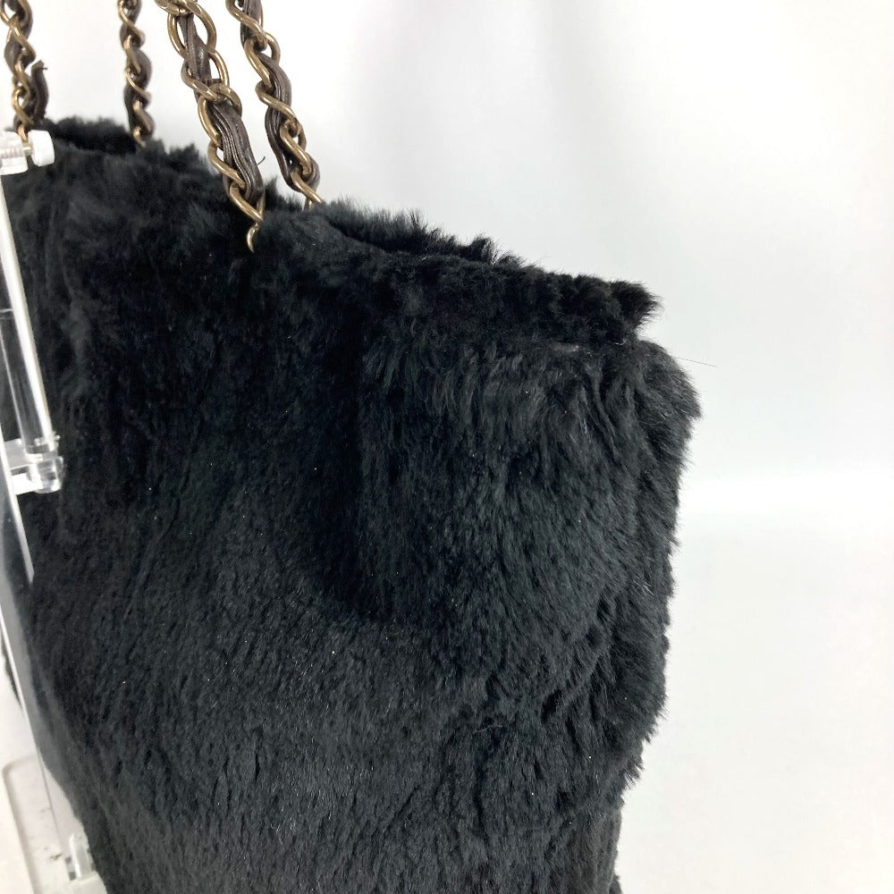 CHANEL Vintage CC Logo Coco Mark Fur Bag Flap W-Chain Shoulder Bag Tote Bag Shoulder Bag Fur Unisex Black
