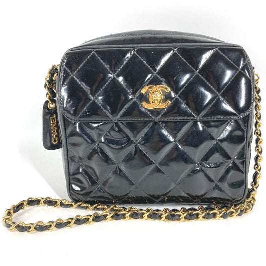 CHANEL Vintage Turnlock CC Logo Coco Mark Quilted Matelasse Bag Flap Chain Crossbody Shoulder Bag Enamel Unisex Black