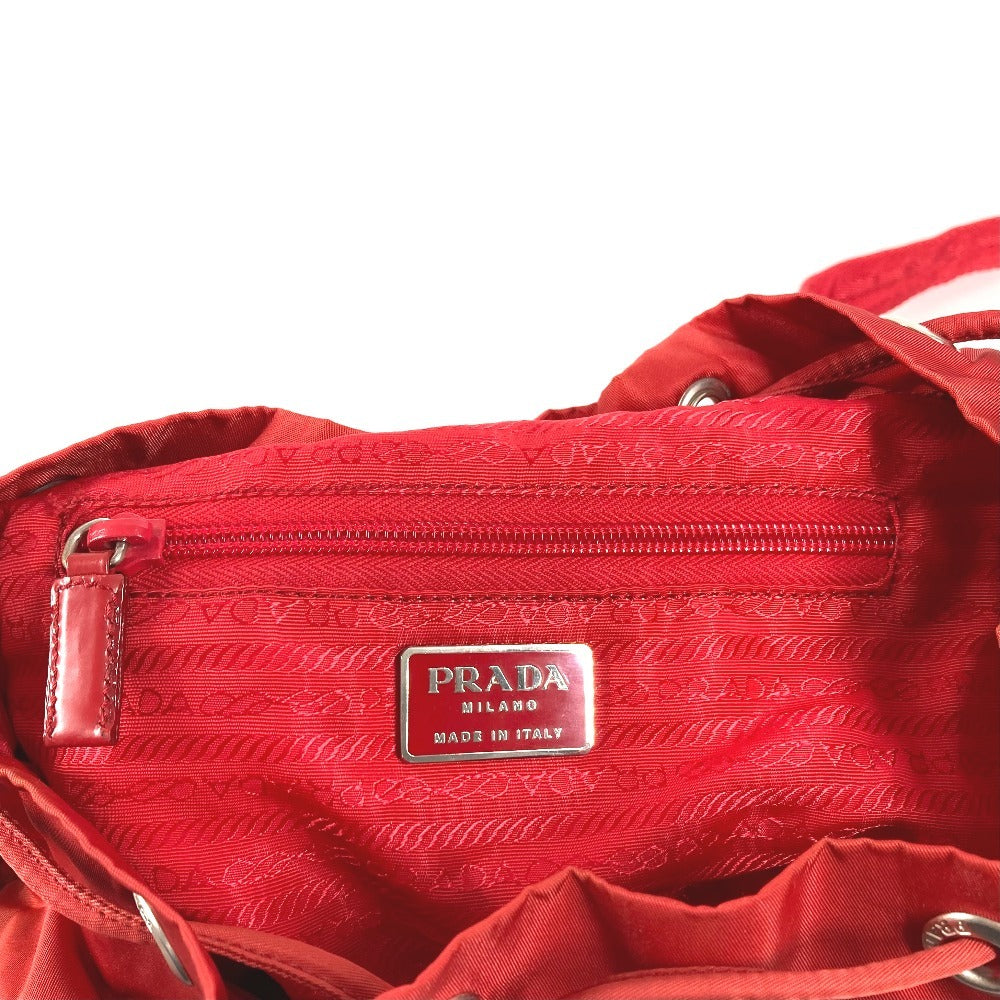 PRADA Triangle Logo Plate Backpack Nylon Unisex Red