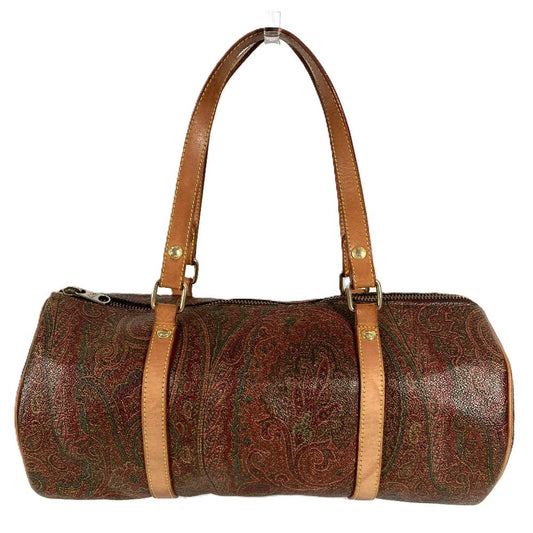 ETRO ペイズリー柄 ロゴ カバン 筒型 ハンドバッグ レザー/キャンバス ユニセックス ブラウン
