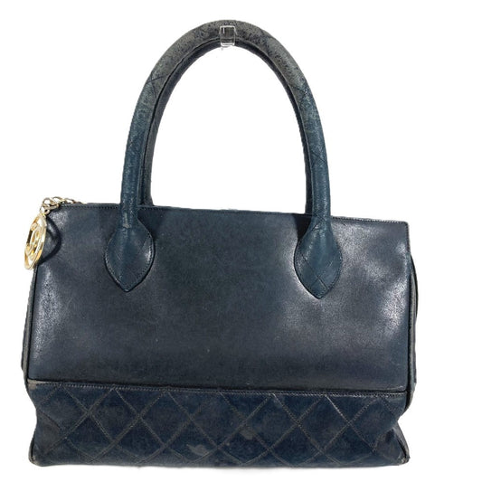 CHANEL Vintage V-Stitch Logo Bag Tote Bag CC Coco Mark Charm Handbag Leather Unisex Black
