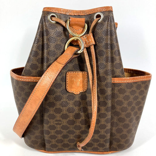 CELINE ヴィンテージ マカダム ロゴ カバン 巾着 斜め掛け ショルダーバッグ レザー/キャンバス ユニセックス ブラウン