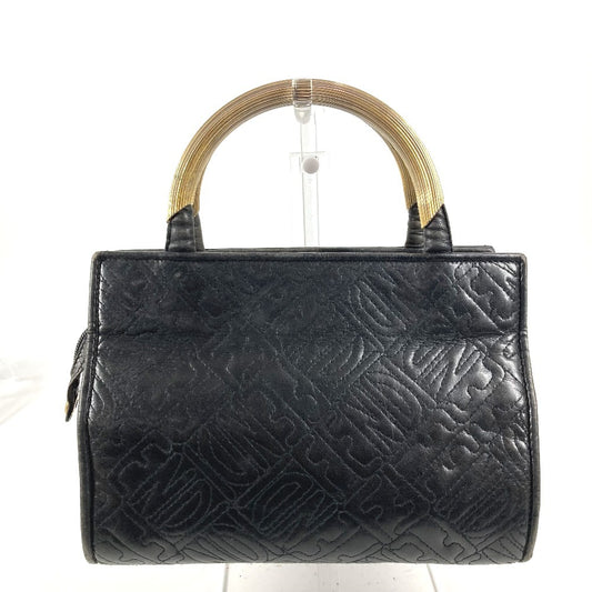 FENDI Vintage Logo Metal Handle All-Over Logo Bag Tote Bag Handbag Leather Unisex Black